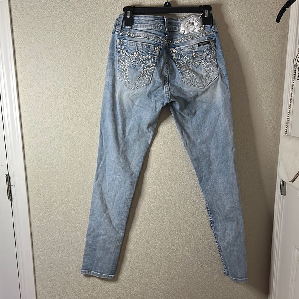 Miss Me Blue Straight Leg Jeans with Distressed Look